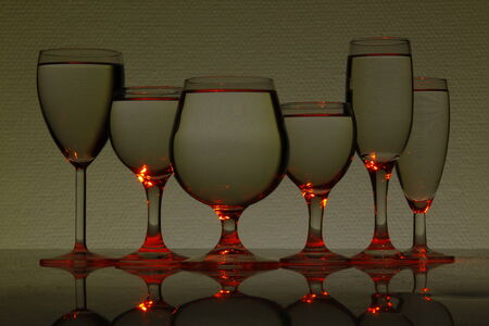 six glasses in lightの写真素材