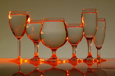 six glasses in lightの写真素材