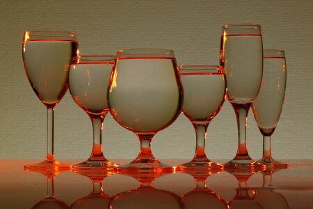 six glasses in lightの写真素材