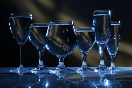 six glasses in lightの写真素材