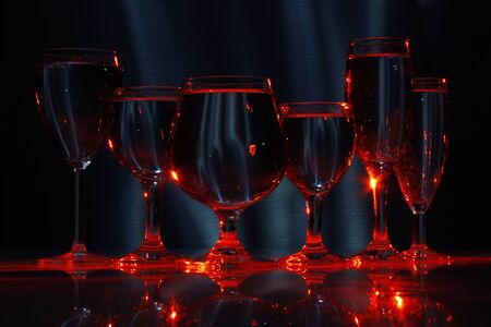six glasses in lightの写真素材