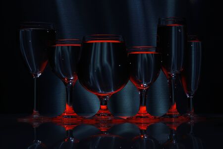six glasses in lightの写真素材
