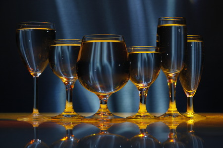 six glasses in lightの写真素材