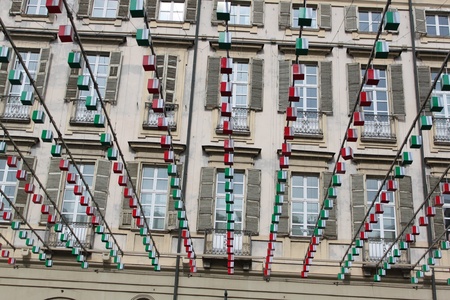 art exhibition of colored lights in the center of turinの写真素材