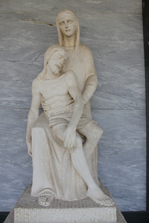Parts of the cemetery (statue and crosses)in Piedmont,Italy