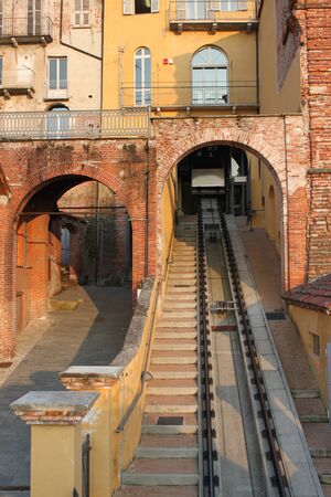 Funicular in the town center, Piedmont, Italy の写真素材