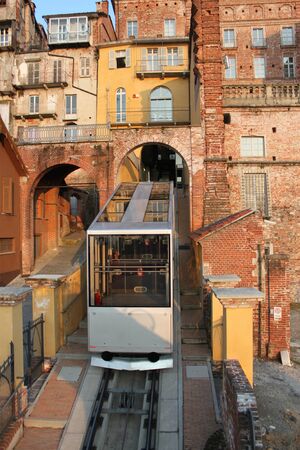 Funicular in the town center, Piedmont, Italy の写真素材