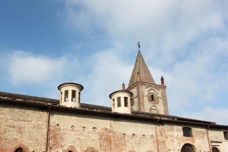 Perspective,view of an old gothic style cathedral christian catholic の写真素材