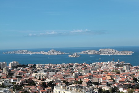 view with the landscape of the city of Marseille and harbor viewの写真素材