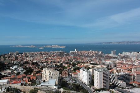 view with the landscape of the city of Marseille and harbor viewの写真素材