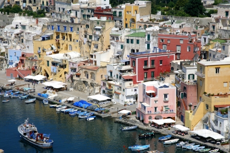 Procida, Beautiful island in the mediterranean sea coast, Marina della Corricella Naples, italyの写真素材