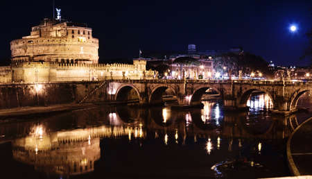 The Citadel towered above the river Tiber in the night, - Rome Italyのeditorial素材