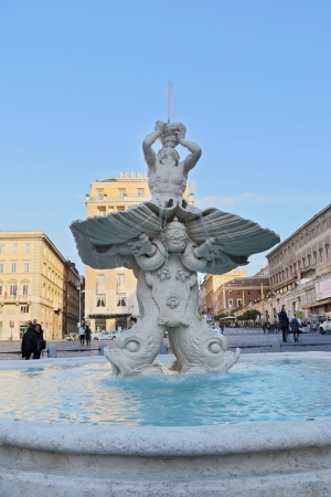 Baroque Triton Fountain  Fontana del Tritone  in Rome Italyのeditorial素材