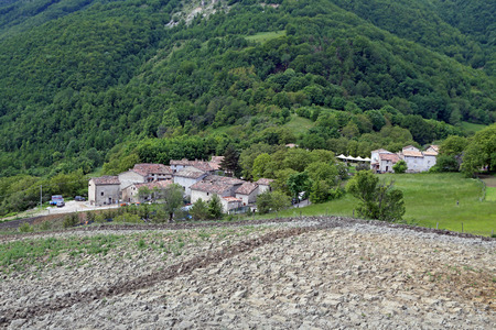 MONTEMONACO ALTINO, ITALY - JUNE 01, 2014: Montemonaco Altino is located within the National Park of the Sibillini Mountains at an altitude of just over 1,000 meters.のeditorial素材