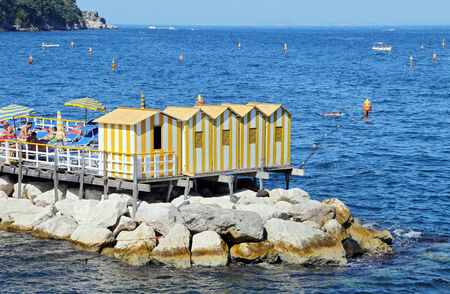 SORRENTO, ITALY -14 SEPTEMBER 2014: The small haven with fishing boats and colorfull houses is located on Via del Mare in Sorrento, aside from the fashionable resort, on September 14, 2014 in Italyのeditorial素材