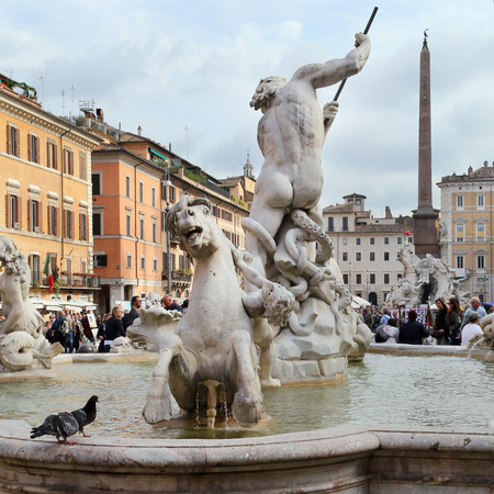ROME, ITALY - APRIL 19, 2015: Neptune Statue in Piazza Navona. The Fountain of Neptune is a fountain in Rome, on April 19, 2015. Piazza Navona is one of the most famous squares of Romeのeditorial素材