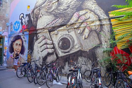 BERLIN, GERMANY - JULY 26: street view in Mitte district, on July 26, 2015 in Berlin, Germany.のeditorial素材