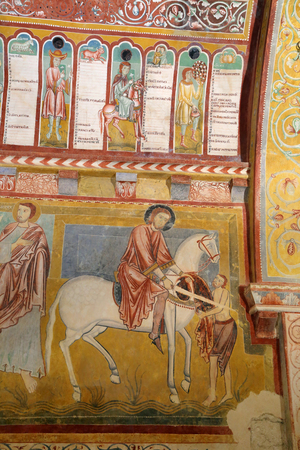 BOMINACO (Caporciano AQ), ITALY - AUGUST 24, 2017: Oratory of St. Pellegrino in the Abbey of Santa Maria.のeditorial素材