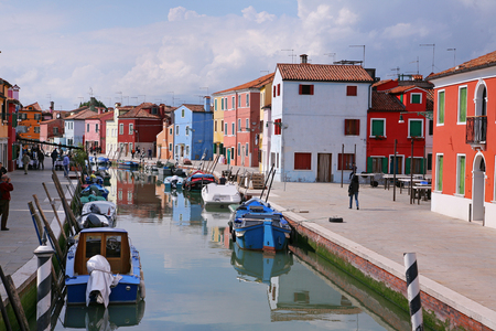 BURANO, ITALY - APRIL 08, 2018: colorful houses in the island of Burano, may 08, 2010 in Burano, Venice, Italyのeditorial素材