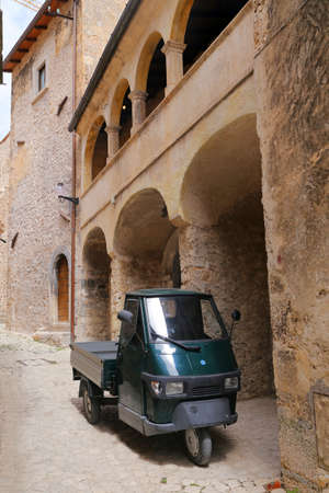 SANTO STEFANO DI SESSANIO (L'AQUILA),ITALY - 8 AUGUST 2019 - Ape Piaggio parked at Santo Stefano di...