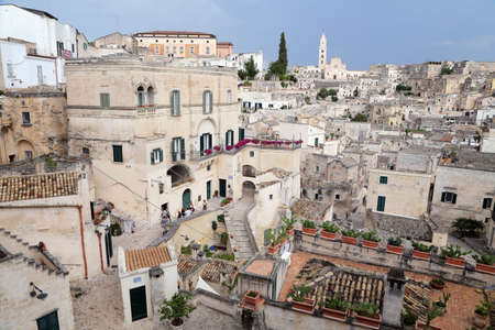 Matera, Italy - August 17, 2020: View of the Sassi di Matera a historic district in the city of...