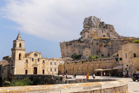 Matera, Italy - August 18, 2020: View of the Sassi di Matera a historic district in the city of Matera, well-known for their ancient cave dwellings. Basilicata. Italyのeditorial素材