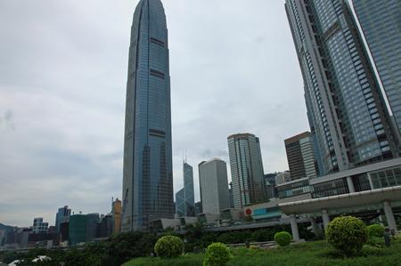 View of the Central District, Hong Kong. Rainy.