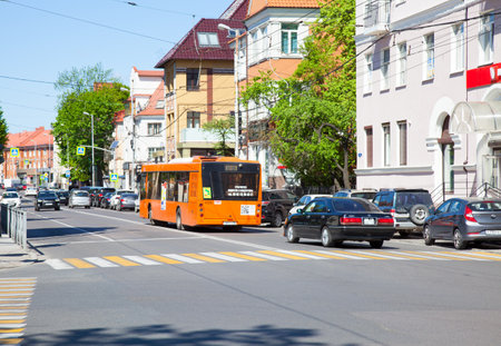 Kaliningrad, Russia - 22 May, 2021: View of the prospekt Mira in Kaliningrad, Russia.のeditorial素材