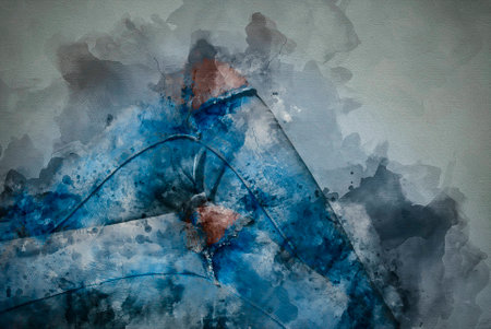 Legs in jeans lÃ¶chriger in watercolor opticsの写真素材