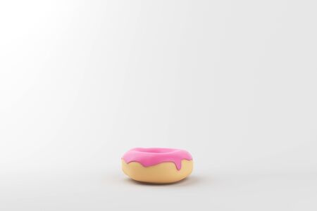 one pink donut in minimal on white background. 3d rendering. copy spaceの写真素材