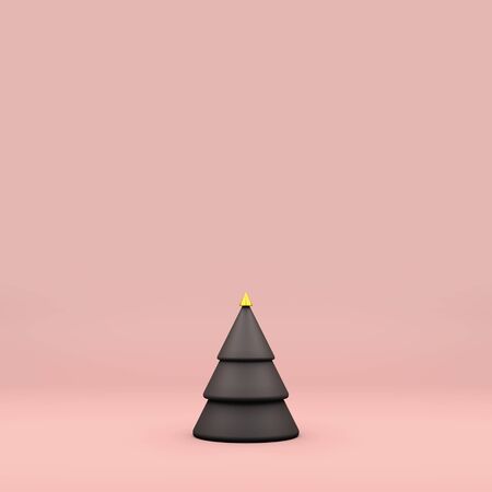 Grey and gold christmas tree on pink background. Copy space minimal. 3d rendering. 2020 yearの写真素材