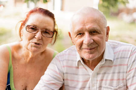 CAUCASIAN couple of silent generation in their 80s. Happy senior healthy man and woman
