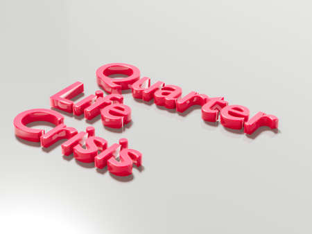 3D render of text quarter life crisis in red color. millennial growing up problem