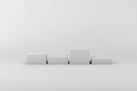 white podiums in white studio. minimal style, white monochrome. 3d render of podium for productの写真素材