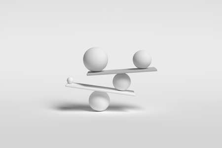 Balancing spheres in white monochrome color. Conceptual 3d render of mindfulness, relax and harmony.の写真素材
