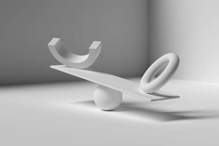 Balancing spheres in white monochrome color. Conceptual 3d render of mindfulness, relax and harmony.