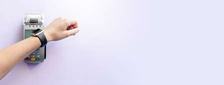 Top view of contactless payment with smart watch. Technology of paypass.の写真素材