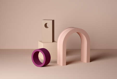 Podium stage for products. 3d render of geometric shapes in muted colors.