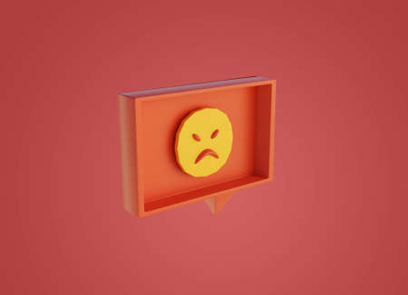 Cyber bullying in internet. Social media problem. comment with angry smile on red background. 3d renderの写真素材