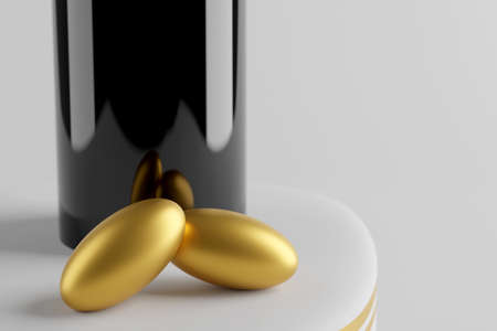 3d render of Spa treatment. Skin care essential oils. Glass bottle with dropsの写真素材