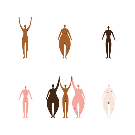Set of positive naked women with different body types and skin colors. Body hair. Body acceptanceのイラスト素材