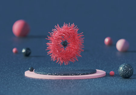 3d render of abstract satisfying geometric composition in pink and blue colors. contemporary art. Particle research organic objectの写真素材