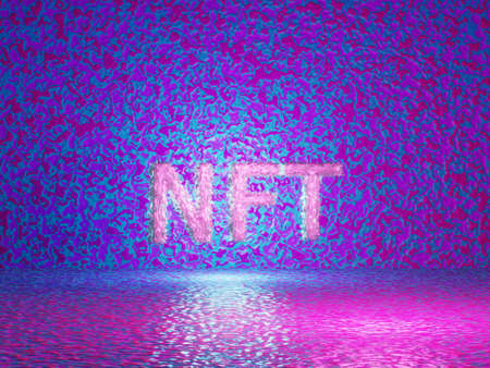 NTF text on vivid tech on violetの写真素材