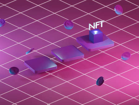 NTF abstract 3d render of non fungible token in blockchain. ethereum cryptocurrency auction.の写真素材