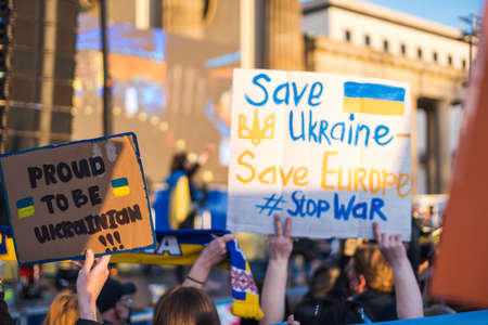 Berlin, Germany - 27 March 2022 Protest anti war and supporting Ukraine in Russian occupation....
