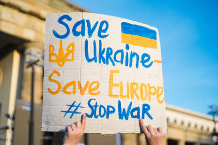 Berlin, Germany - 27 March 2022 Protest anti war and supporting Ukraine in Russian occupation. Demonstration of activistsのeditorial素材