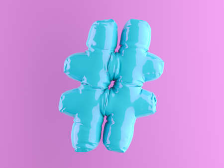 Inflated 3d render of blue hashtag on pink background. Social media conceptの写真素材
