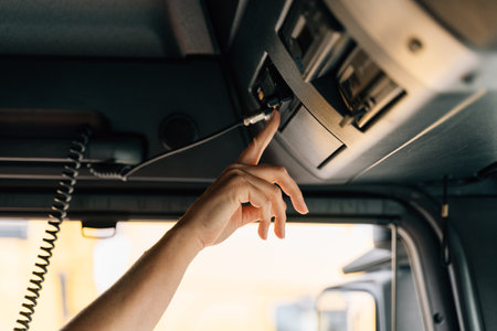 Middle age truck driver woman, trucker occupation in Europe for femalesの写真素材