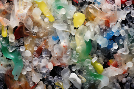 Small color microplastics and plastic parts Background on black background. Microplastic problem. Toxic substances. High quality photoの素材