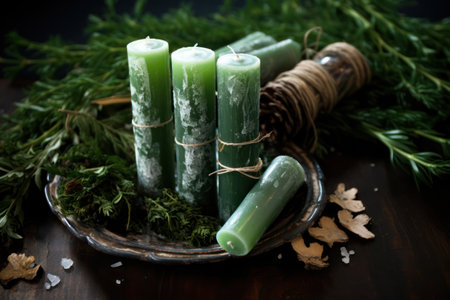Evergreen cleansing sticks for Yule winter solstice, traditional pagan winter rituals. . High quality photoの素材
